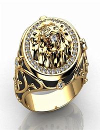 Cluster Rings Fashion Masculine Lion Gold Colour For Men Zircon Diamonds Gemstones Bague Jewellery Punk Hip Hop Trendy Accessories Gi9703563