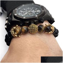 Beaded Double Crown 4 Tiger Eye Stone Bracelet Men And Women Charm Mature Gentleman Birthday Valentines Day Bead Drop Delivery Jewel Dh9Gy