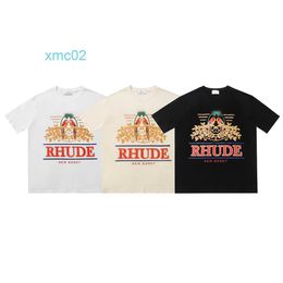 23ss Fashion Brand Rhude Parrot Wheat Ear Letter Printed Short Sleeved T-shirt for Men and Women High Street Loose Half Sleeves