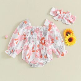 Clothing Sets Baby Girls 2 Piece Outfits Floral Print Long Sleeves Romper And Cute Headband Set For Toddler Infant 6 Months To 18