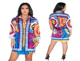 HISIMPLE 2019 Loose African Women New Vintage Print Turn Down Neck Long Sleeve Mini Dress Shirt Casual Dresses Vestidos Casual Out8938583