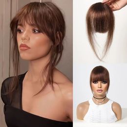 100% Human Hair Bangs OverHead Clip in Hair Extensions Brown Natural Hairs Wispy Bangs Fringe Hairpieces for Women in Air Bangs 240518