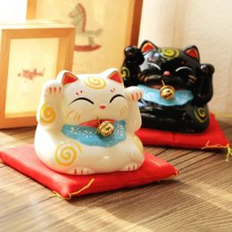 3inch Black and White Lucky Cat Piggy Bank Ceramic Handicrafts Decorative Ornaments Gifts 240518