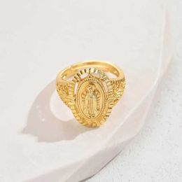 Band Rings Oval Virgin Mary Open Rhollow Out Adjustable Gold Simple Ring Suitable for Womens Fashion Luxury Party Jewellery Gifts J240516