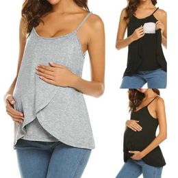 Maternity Tops Tees Women Pregnant Strappy Vest Nursing Tops Maternity Breastfeeding T-Shirt Summer Fashion Pregnancy Wear Y240518