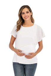 Maternity Tops Tees New Summer Women Pregnant Maternity Nursing T Shirts Womens Maternity Nursing Wrap Top Sleeveless Double Layer Blouse Tee Y240518