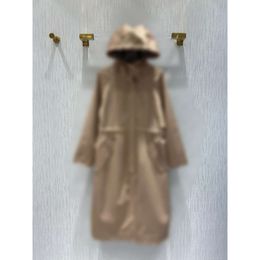 Women Trench Coats Little Bee Embroidery Windproof Waterproof Waist Tie Up Classic Khaki Casual Hooded Windbreaker