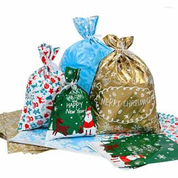 Christmas Decorations 30Pcs Santa Gift Bag Candy Treat Bags Drawstring Wrapping Party Storage Beautiful Xmas Year Kids Gifts