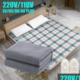 Electric Blanket 220/110V Heated Thicker Heating Thermostat Carpet For Double Body Winter Warmer Sheets Mattress Drop Delivery Dhyhz