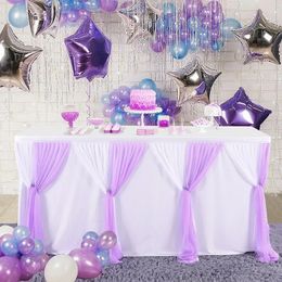 6TF9FT Solid Colour Tutu Table Skirt TwoLayer Pink Blue Purple Tulle Cloths for Wedding Party Dessert Banquet Decor 240517