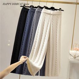 Women's Pants Knitted Sweatpant High Qulaity Spring Autumn Wide Leg Women Warm Casual Loose Elastic Waist Long Trousers Solid Twist