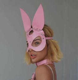 Sexy Cosplay Pink Bunny Leather Mask Bdsm Adult Games Festival Rave Halloween Tassel Masks Women Masquerade Carnival Party Mask Q08645301