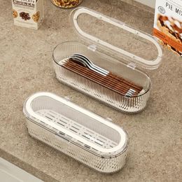 Storage Bottles Flip Cover Chopstick Organizer Large Capacity Dustproof Flatware Holder With Draining Tray Thickened Cutlery Box Office