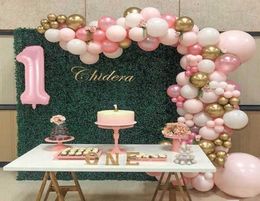 135pcs Pink White Gold Balloon Arch Garland Kit 19 Number Balloons Baby Shower Air Globos Wedding Birthday Party Decorations X0723831387
