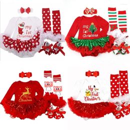 Clothing Sets Christmas Baby Girl Clothes Born My First Costume Tutu Rompers Set Infant Dress Socks Shoes Headband Suit