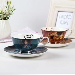 Creative European bone china coffee mugs suit simple afternoon tea cup Gustav Klimt Art paintings WF 240518