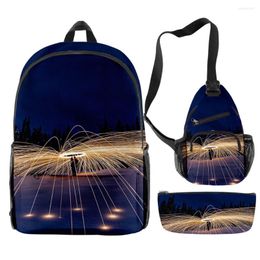 Backpack Fashion Youthful Funny Flame Aperture 3pcs/Set 3D Print Bookbag Laptop Daypack Backpacks Chest Bags Pencil Case