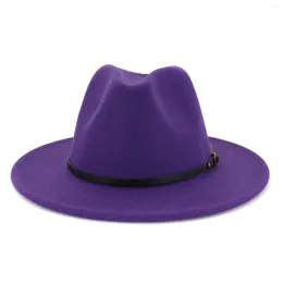 Berets Classic Wide Brim Women Men Fedora Hat With Belt Buckle Felt Panama Unisex Wool Flat Top Party