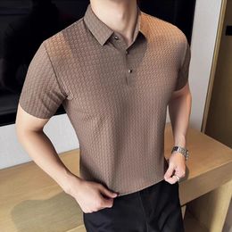 Summer High Quality Ice Silk Waffle Polo Shirts for Men Short Sleeved Slim Fit Business Formal Mens Dress T Shirt Plus Size 4XL 240518