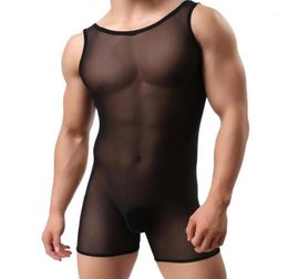 Men039s Bodysuit Shaper High Elastic Fabric Corsets Vest Ice Silk Mesh Transparent Breathable Body Gay Shaper Men Tshirt Tights4127471152