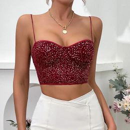 Women's Tanks Rin Confa Women Summer Sequin Y2K Crop Tops Off Shoulder Sexy Tank Top Spaghetti Backless Lace Beach Streetwear Camis Spring