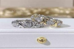 X3VH Full diamond 16 stone ring female Sterling Silver thouse Xshaped row Diamond 18K gold index finger couple light luxur9729786