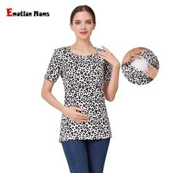 Maternity Tops Tees Short Sleeve Leopard Maternity Nursing Clothes Breastfeeding T-Shirt Postpartum Tops for Pregnant Women Slim Style Freeshipping Y240518