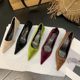 Casual Shoes Flashion Heels Women Low Heel Pointed Toe Pumps Velvet Slip-on Cozy Heeled High Zapatos Mujer