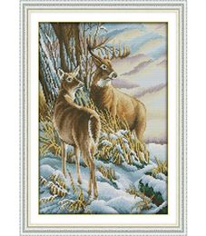 The Deer Patterns DIY Handmade Counted Cross stitch kit and Precise Stamped Embroidery set Needlework DMC 14ct and 11ct227g8437862