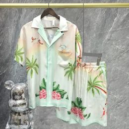 2024 Summer Casual Floral Pattern Print Short Set Men Hip Hop Beach Holiday Short Sleeve SuitLoose Short Sleeve Shirt Set 240517