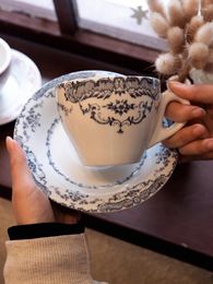 Cups Saucers Rose Print Coffee Cup Ceramic High-end Exquisite Design Sense Niche European Plate