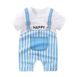 Clothing Sets Summer cartoon baby boy and girl clothing jumpsuit short sleeved cotton baby jumpsuit 0-18 toddler baby clothing J240518