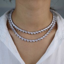 Iced out silver baguette cz tennis chain necklace for women high quality hip hop ice 5A cubic zirconia choker Jewellery in stock 230s