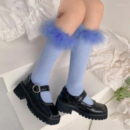 Women Socks 1pair Fashion Calf Boots Jk Lolita Feather Japanese Thermal Girl Pile Cosplay