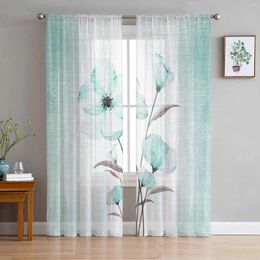 Curtain Flower Gradient Turquoise Sheer Curtains For Living Room Decoration Window Kitchen Tulle Voile Organza