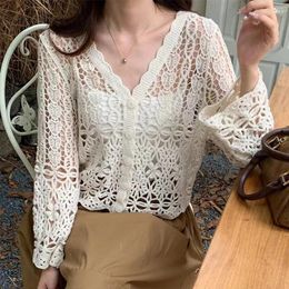 Women's Knits Women Spring Summer 2024 Lace Crochet Shirt Cardigans Long Sleeve Top Cropped Cardigan Knitted Crop