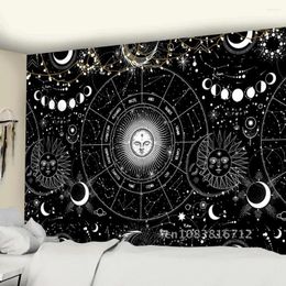 Tapestries Star Sky Mandala Sun Tapestry Black White Wall Hanging Gypsy Bohemian Witchcraft Astrology Tapiz Starry