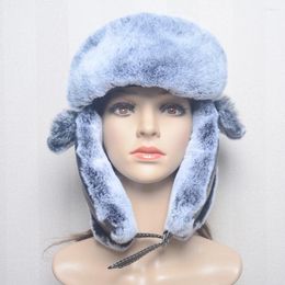 Berets Winter Russian Man & Woman Wholeskin Natural Rex Fur Hats Luxury Real Sheep Skin Leather Cap Unisex Bomber Hat