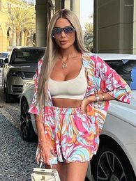 Women's Tracksuits Clacive Fashion Loose Print 2 Piece Set Women Outfit 2024 Elegant Half Sleeve Shirt With High Waist Shorts Female