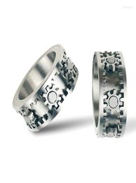 Cluster Rings Stainless Steel Gear Ring For Men Women Silver Colour Double Layer Rotatable Bridal Sets Fashion HipHop Jewellery Acces5486864