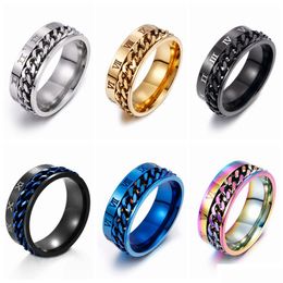 Band Rings Roman Numerals Us Size 5-14 Titanium Steel Rotating Cuban Link Chain Relief Promise Ring Fashion Design Punk Hip Hop Jewe Dh9Jb