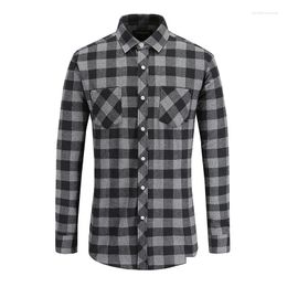 Men'S Casual Shirts Mens Men Plaid Flannel Shirt Long-Sleeved Chest Two Pocket Design Fashion Printed-Button Drop Delivery Apparel Cl Dhimc