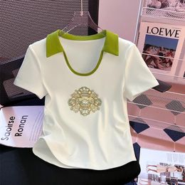 Women's T Shirts 2024 Fashion Woman T-Shirt 3D Floral Embroidery Summer Street Trend Short-Sleeved Loose Y2K Personality Half-Sleeve Tops