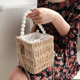 Shoulder Bags Straw Purses And Handbags Female Summer Rattan Handmade Crossbody Ladies Ribbons Beach Basket Hand Tote
