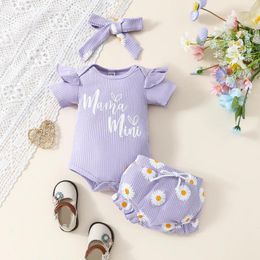 Clothing Sets Cute Born Baby Girls Floral Clothes Summer Infant Outfits Letter Print Short Sleeve Rompers Shorts Headband Set 0-24M