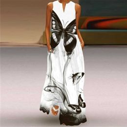 Runway Dresses Ladies Spring Summer Long Dress Women White Slveless Casual Party Womens Dresses Elegant Butterfly Print Vintage Beach Dress T240518