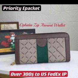 Ophidia Zip Around Wallet Vintage Women Long Zipper Green Red Web Stripe Leather Trimmed 12 Credit Card Slot 3 Note Compartment 299Z