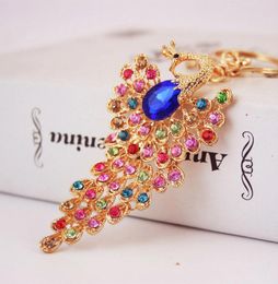 Newest Fashion Keychain 3pcs Colourful Rhinestone Crystal Paved Animal Beauty Peacock Key Chain Hanging Women Car Key Rings3959045