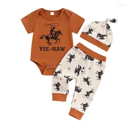 Clothing Sets Baby Boy 3 Piece Outfit Round Neck Short Sleeve Romper Elastic Waist Star Print Pants Hat Summer Clothes Set For Infant Born