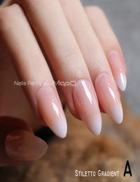 French gradient stiletto Natural nails coffin Nude medium short Square fake nails red black oval False Ballerina9278011